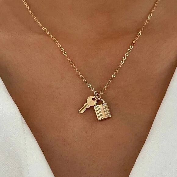 Aspire Within Jewelry - 2 FOR $20 Gold Lock Key Pendant Charm Chain Link Dainty Necklace